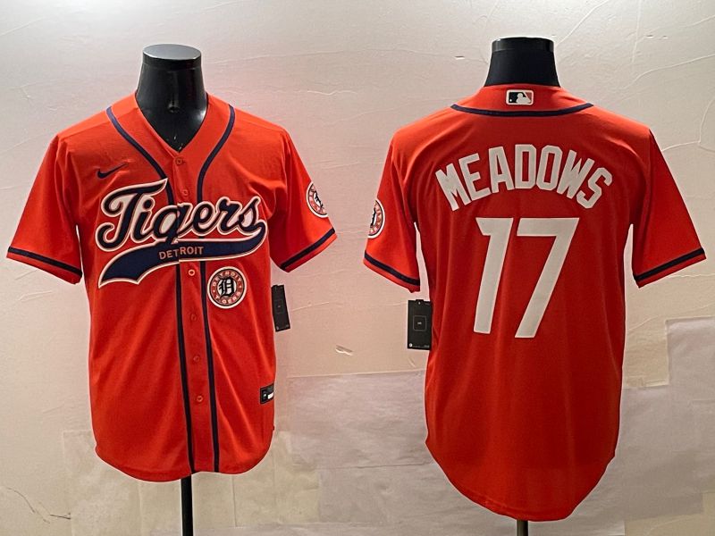 Men Detroit Tigers #17 Meadows Orange Joint Name Game 2025 Nike MLB Jersey style 5